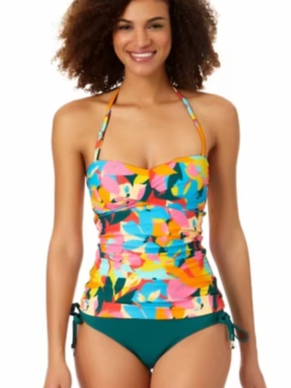 Anne Cole Plumeria Twist Front Shirred Tankini Top Size Medium